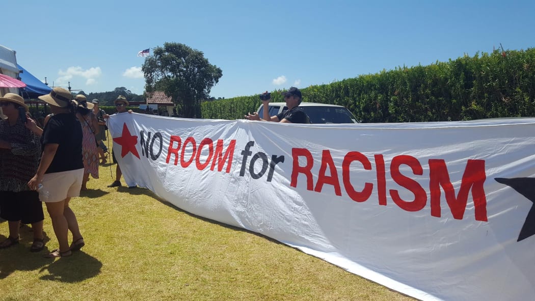 There were pockets of protest as Don Brash delivered his speech at Waitangi.