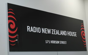 Radio New Zealand signage at the Auckland Central office.