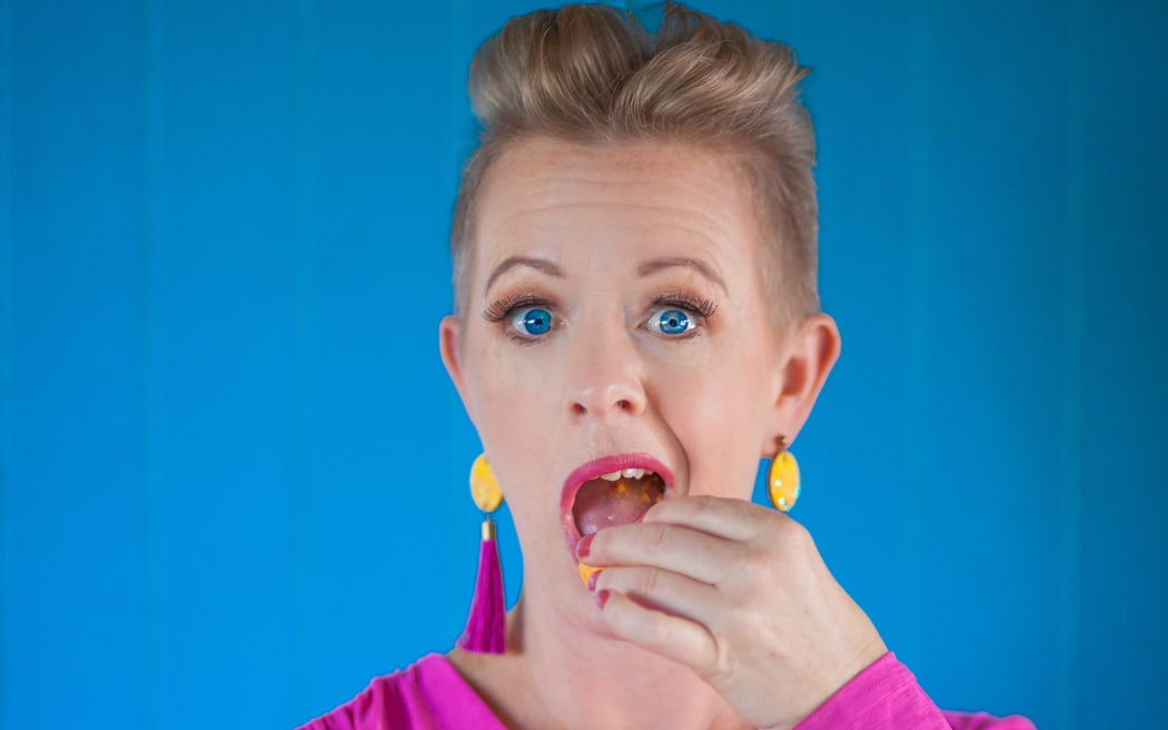 Harriet Moir eating snacks