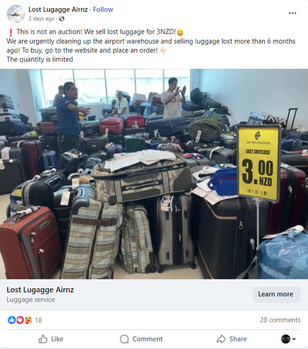 A screen grab of the subsequent ‘Lost Lugagge Airnz’ that was posted soon after the Wellington Airport terminal page was pulled.