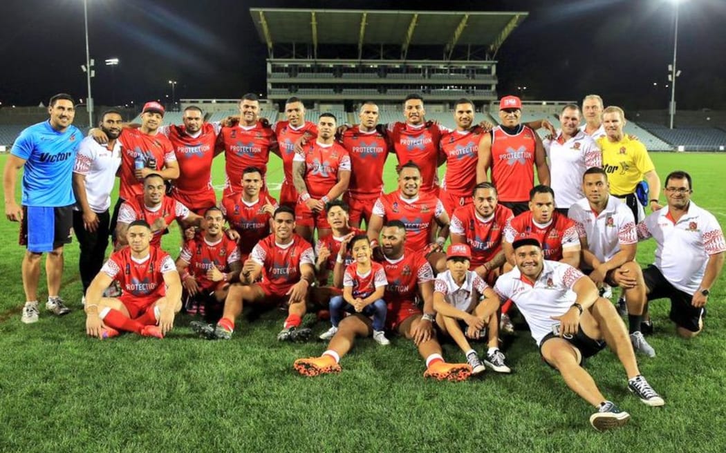 Tonga celebrate qualifying for the 2017 Rugby League World Cup.