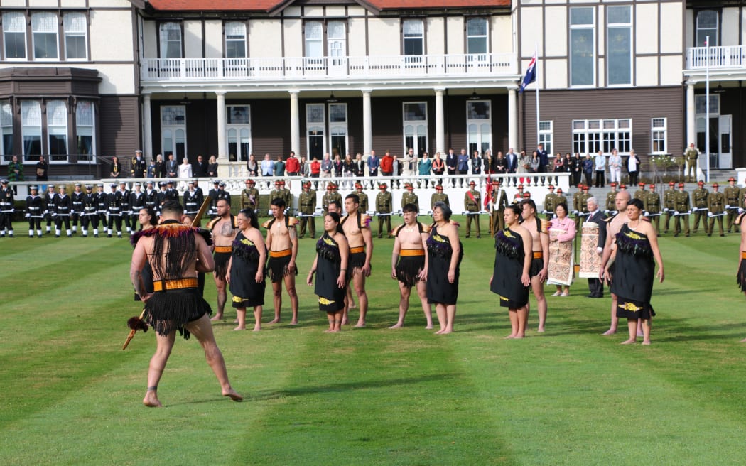 NZDF Maori cultural group welcoming Samoa's Head of State - Tuimaleali'ifano Va'aleto'a Sualauvi II