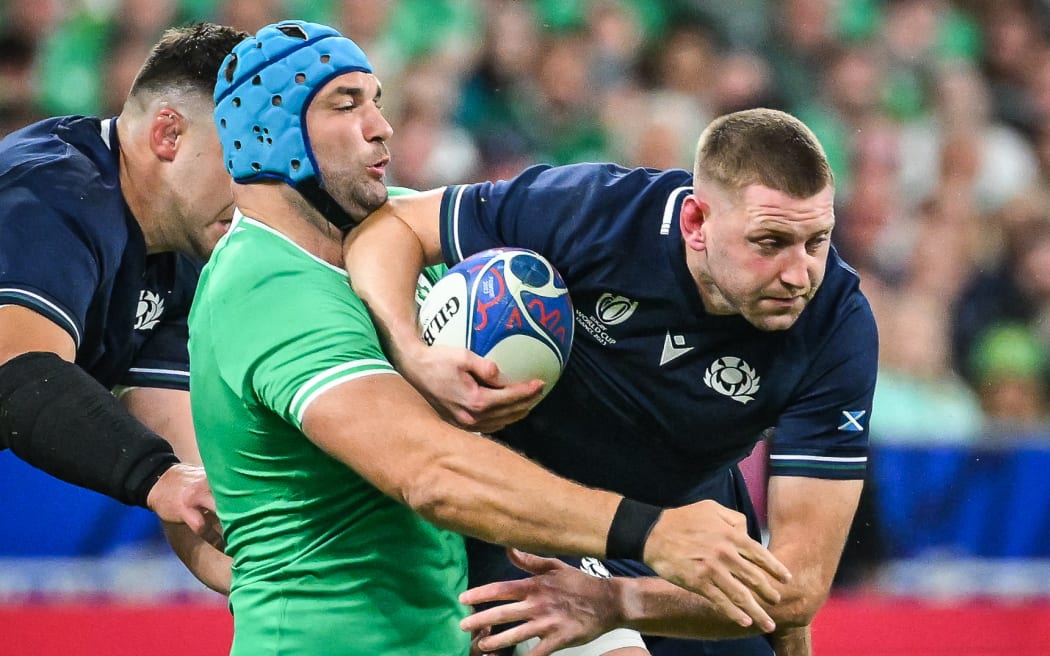 Action from the Rugby World Cup 2023 pool match between Ireland and Scotland at the Stade de France.