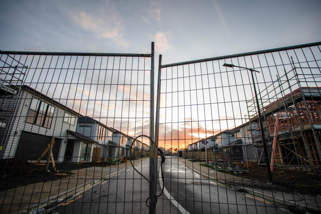 A locked up construction site in a suburb in South Auckland of day 1 of the lockdown.