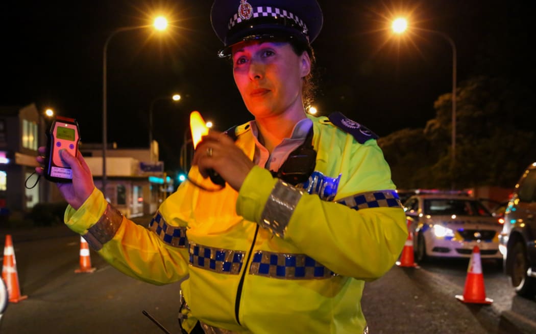 Senior Sergeant Tania van Ooyen at an alcohol checkpoint in Mana, Wellington.