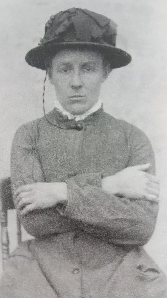 A police mugshot of Amy Bock, 1886
