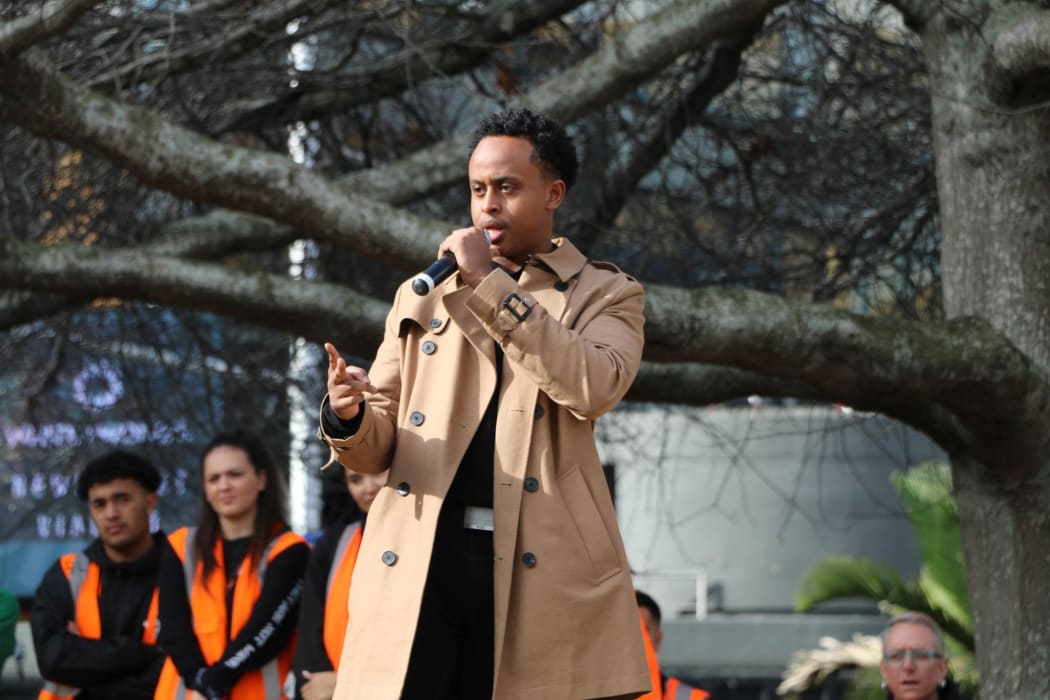 Rapper Mo Muse performing at the Black Lives matter protest in Aotea Square, Auckland, on 14 June, 2020.