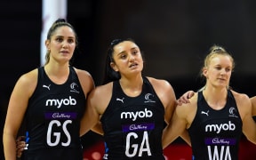 Te Paea Selby-Ricket, Tiana Metuarau  and Shannon Saunders of the Silver Ferns.
