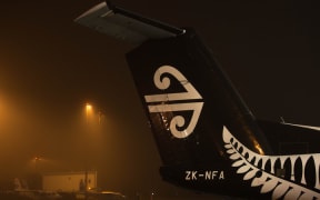 A regional Air New Zealand plane grounded at Auckland Airport due to fog. 6 July 2016.