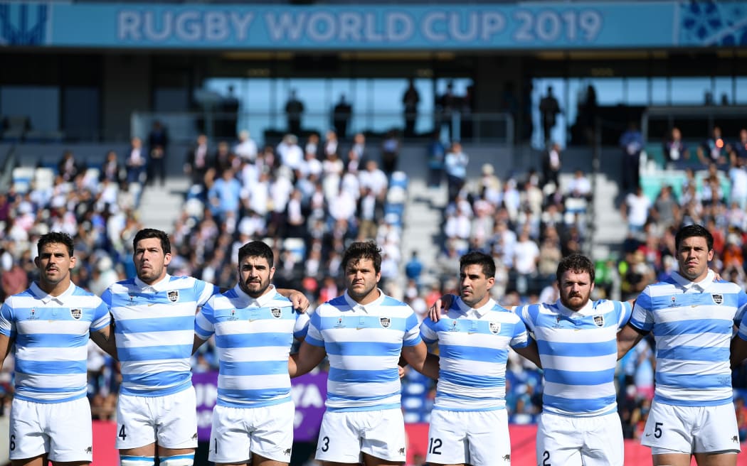 Pablo Matera (far left) and Guido Petti (next to him) will remain with the Pumas side in Australia despite being suspended.