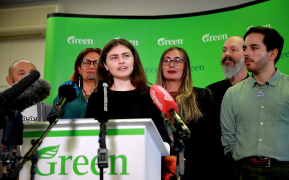 Green Party co-leader Chlöe Swarbrick speaking to reporters after winning the party co-leadership race on 10 March, 2024.