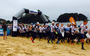 Almost 300 athletes at Kaiteriteri Beach at start of the Godzone endurance race around the Nelson-Tasman region.