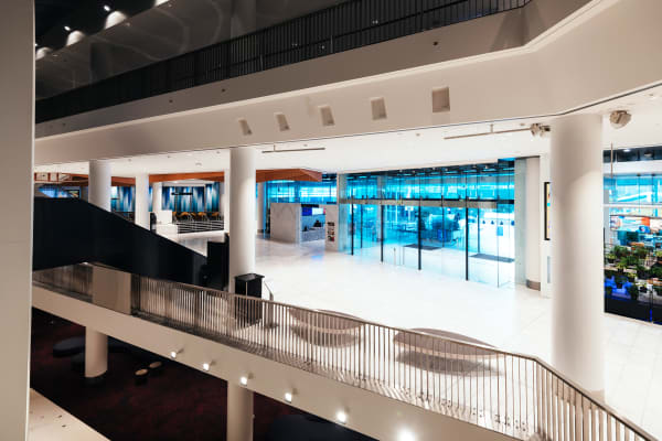 The entrance to the Aotea Centre in Auckland, looking out towards Aotea Square.