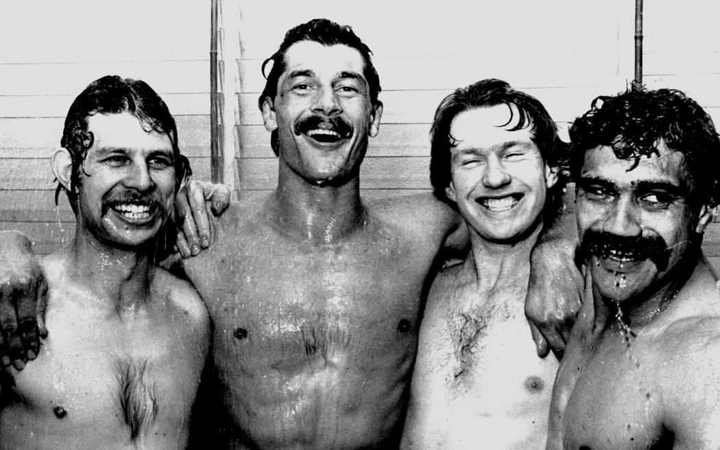 All Blacks L-R, Allan Hewson, Murray Mexted, Stu Wilson and Bernie Fraser.