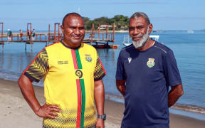 OFC Media via Phototek (Seimata Chilia (left) and David Chilia (right) were part of the Vanuatu team that stunned New Zealand 20 years ago in Adelaide.