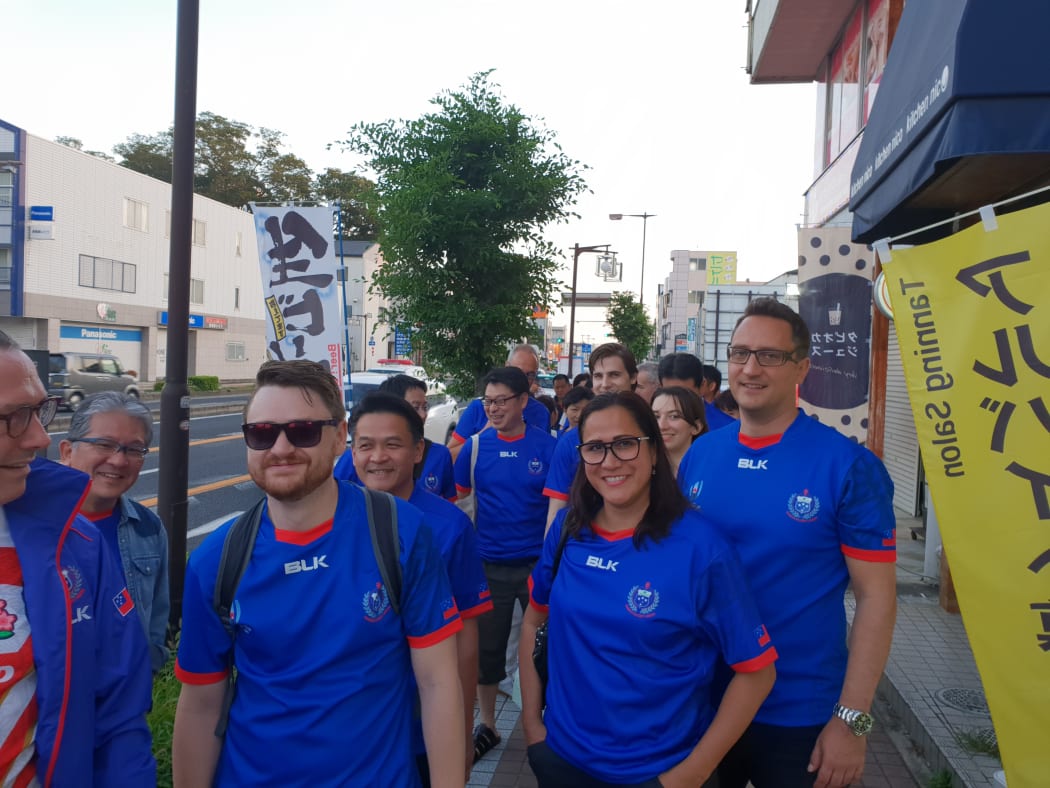 Louise Stoupe and some of her newfound Samoan supporters group.