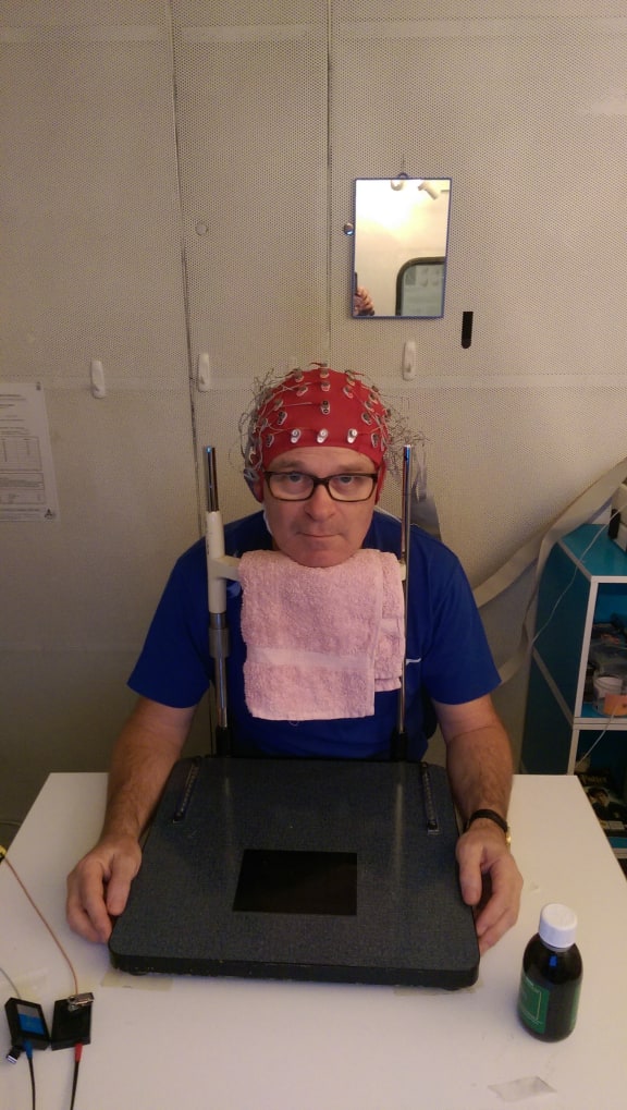 RNZ Studio operator Brian Mahoney undergoing tinnitus tests