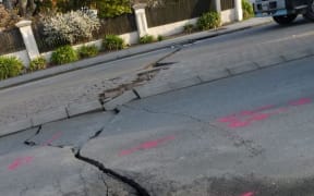 A crack in Woodham Road caused by the Christchurch Earthquake