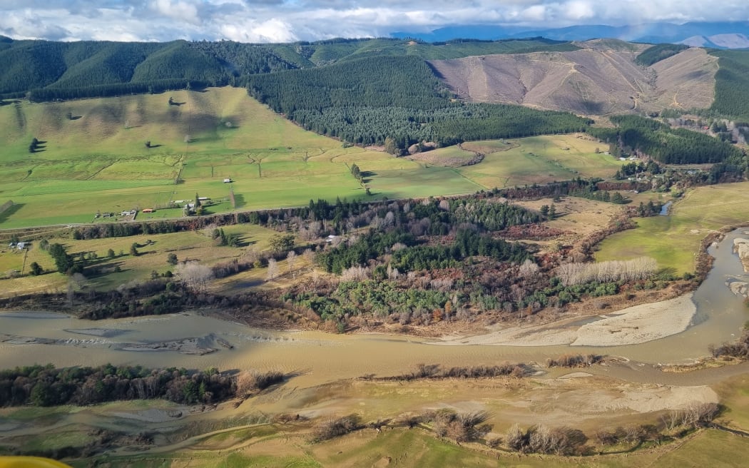 The Motueka River near Kohatu after flooding in the Tasman region in June 2025.