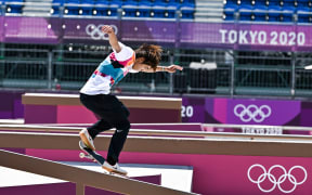 Japan's Yuto Horigome competes in the men's street final during the Tokyo 2020 Olympic Games at Ariake Sports Park Skateboarding in Tokyo on July 25, 2021.
