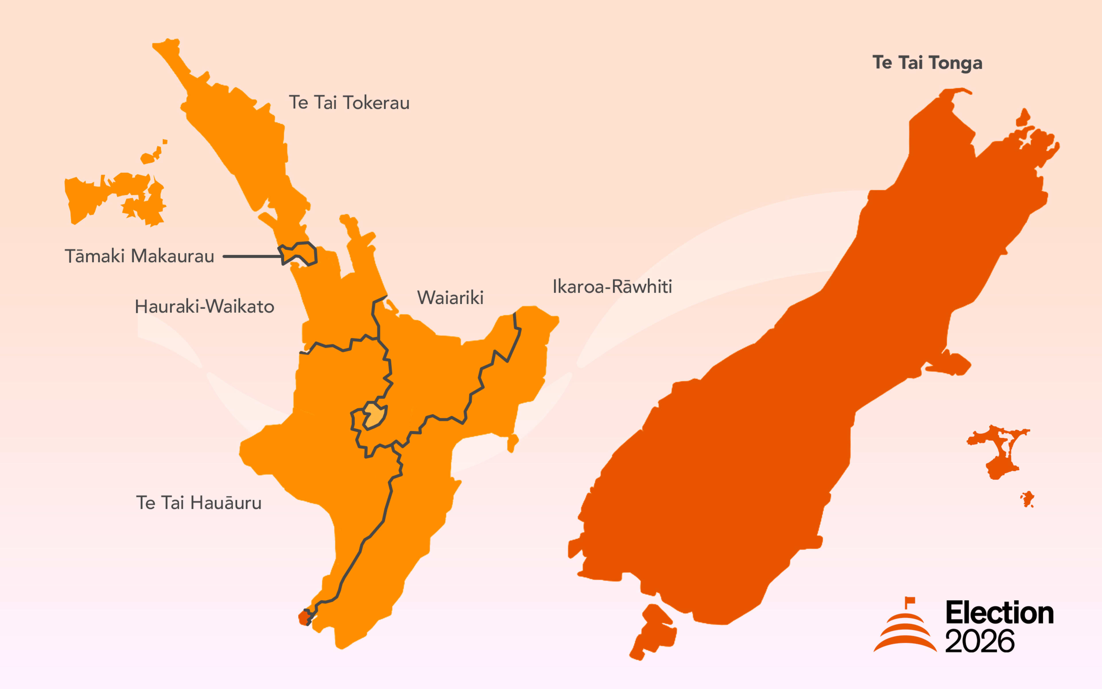 Election 2026: Map showing boundary of the Te Tai Tonga electorate.