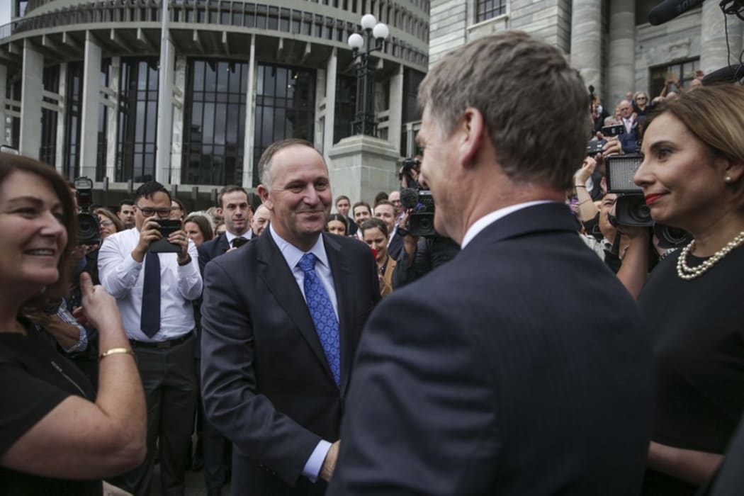 Bill English announced as the new Prime Minister of New Zealand, Paula Bennett as Deputy Prime Minister. Bronagh Key, former Prime Minister John Key, Prime Minister Bill English and Mary English as John Key leaves parliament.