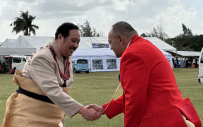 Hu'akavameiliku Siaosi Sovaleni, right, and Crown Prince of Tonga Tupoutoʻa ʻUlukalala in Nuku'alofa. August 2024