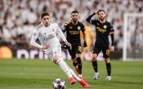 Federico Valverde in Champions League action for Real Madrid against Manchester City.