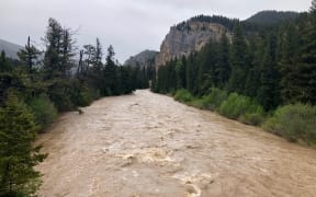 The Gallatin River flooding as part of a record one in 500 year flood in Yellowstone National Park in June 2022.