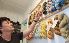 Skeins of naturally dyed wool on display in the studio at Rewa Rewa Station