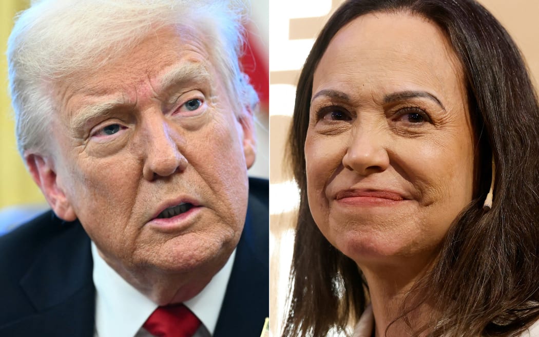 Donald Trump accepts Nobel medal from Venezuelan opposition leader Maria  Corina Machado | RNZ News