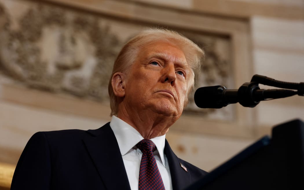 US President Donald Trump delivers his inaugural address after being sworn in as the 47th president of the United States in the Rotunda of the US Capitol on January 20, 2025 in Washington, DC. Trump takes office for his second non-consecutive term as the 47th president of the United States. (Photo by Chip Somodevilla / POOL / AFP)