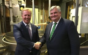 Trade Minister Todd McClay (left) and the British Trade Minister, Lord Price, met for talks in the offices of Allpress Coffee in Auckland.