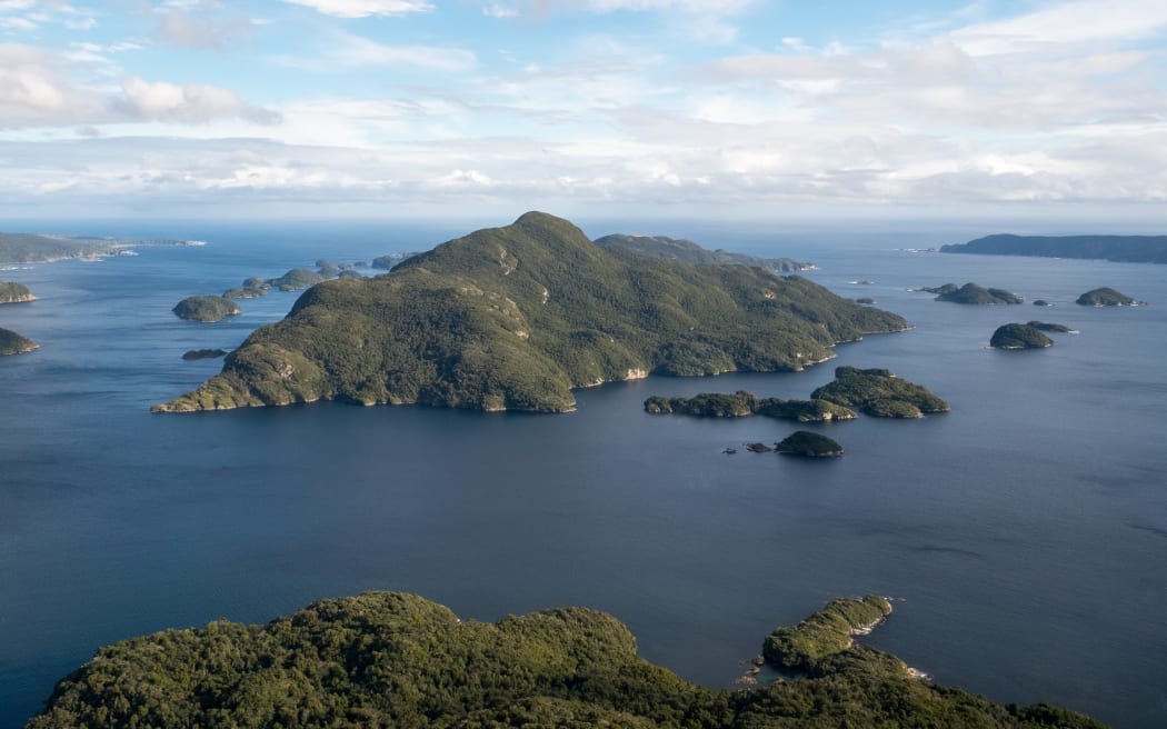 An aerial photo of Pukenui Anchor Island.