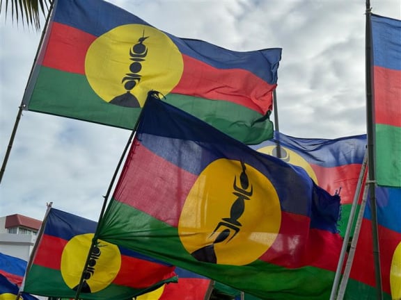 Kanak flags lifted high at pro-independence rally in Nouméa, the capital and largest city of the French special collectivity of New Caledonia.