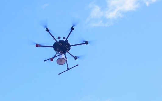 One of the drones police are using in Rwanda to broadcast information about staying safe from Covid-19, and to spot people breaking lockdown.