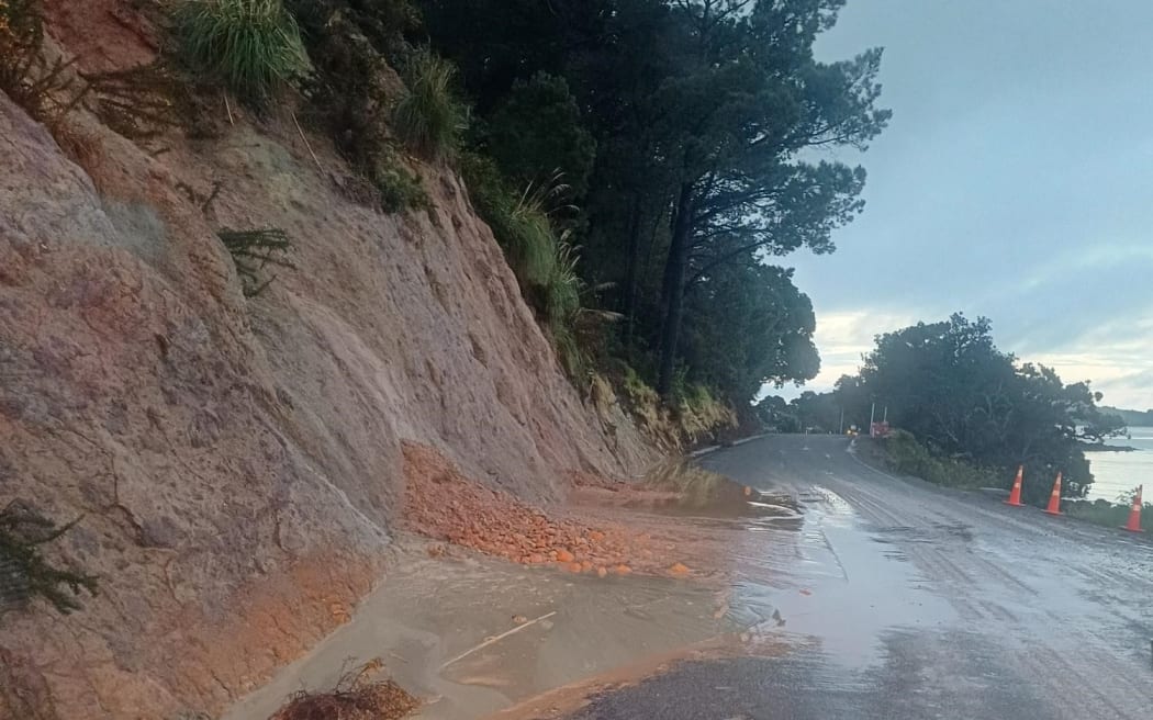 Slip on Te Kouma Road in Thames-Coromandel