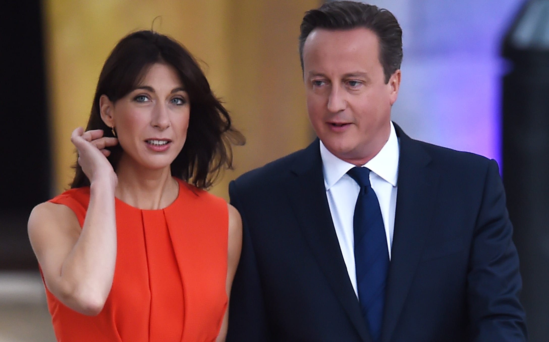 UK Prime Minister David Cameron, right, and his wife Samantha Cameron