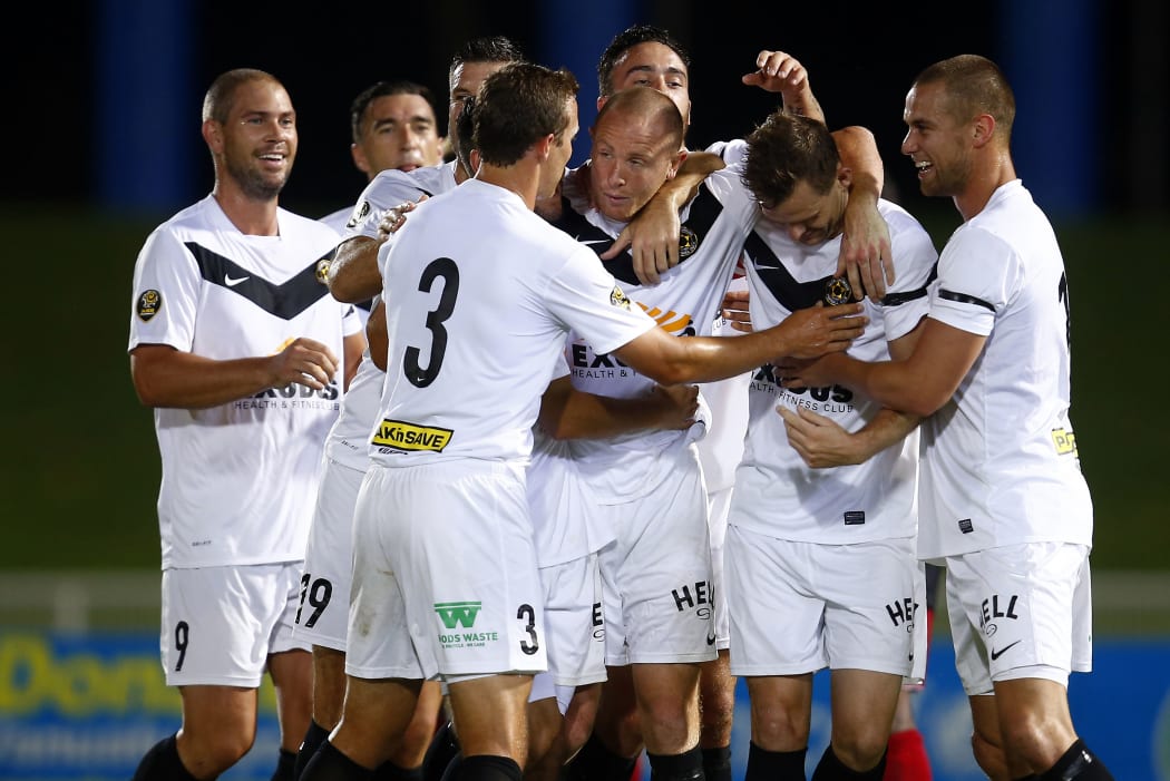 Wellington's Bill Robertson celebrates his goal against Tafea FC in the 2015 OFC Champions League.