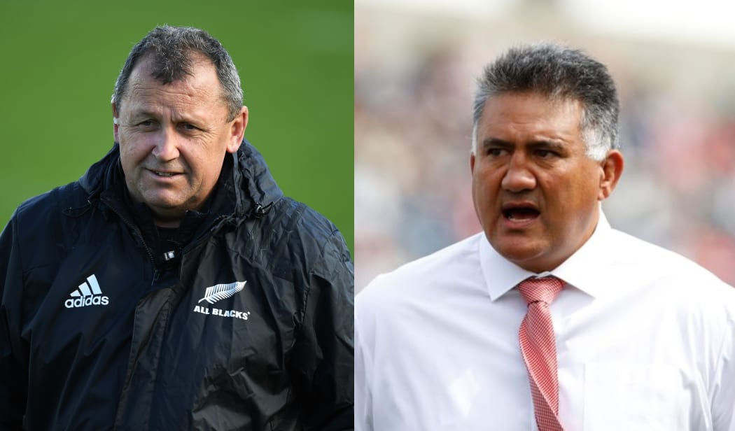 All Blacks assistant coach Ian Foster and Japan head coach Jamie Joseph.