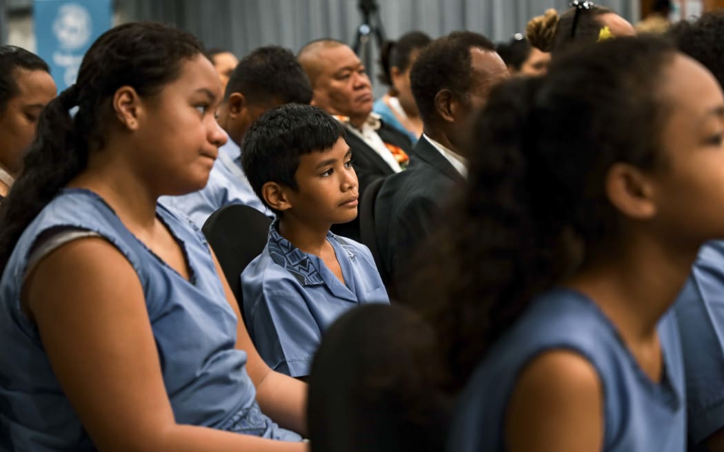 School children in Samoa attend the official opening of the “Regional Experience Sharing Workshop on Implementation of Recommendations” by the UN Committee on the Rights of the Child.