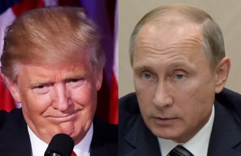 Left to right: Rex Tillerson, Donald Trump, Vladimir Putin
