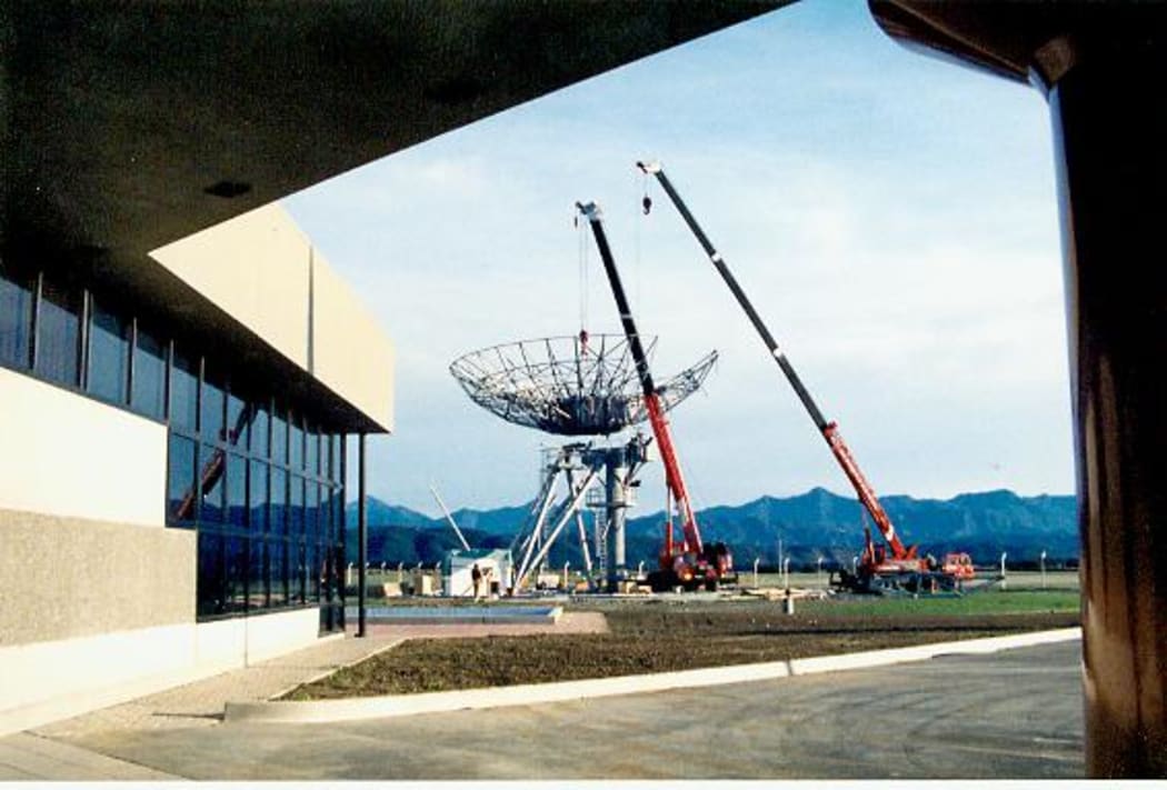 The Waihopai dishes being built in 1989.