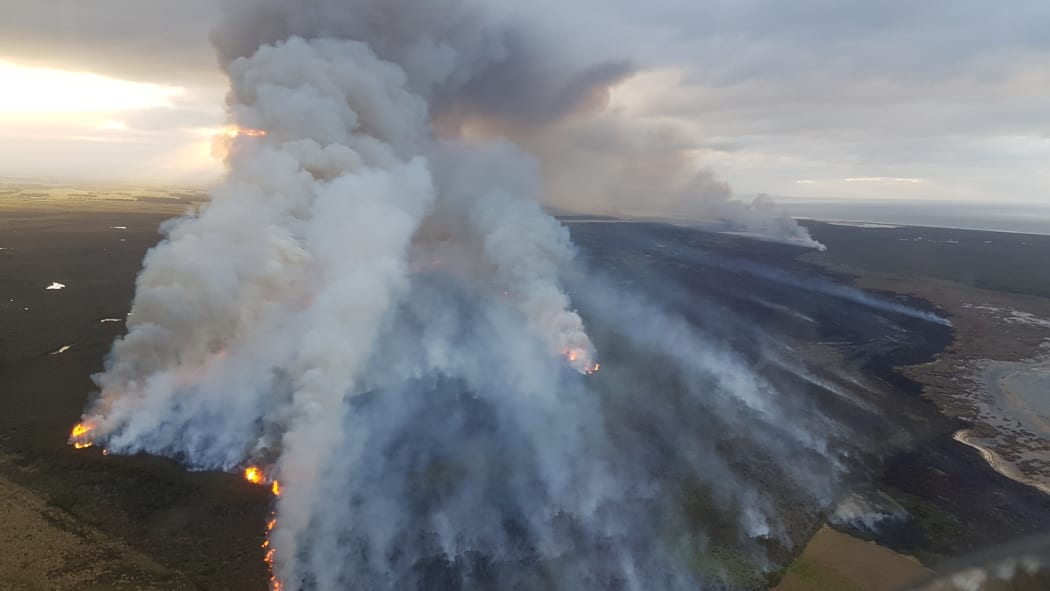 An image of the fire burning in peat at Awarua, south of Invercargill, on 3 April, 2022.