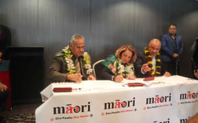 The signing of a partnership between the Maori Party and One Pacific.