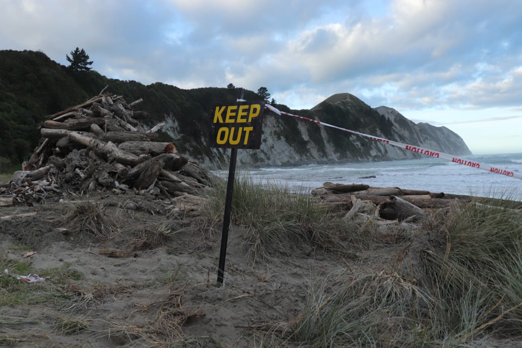 A warning for beachgoers at Tolaga Bay.