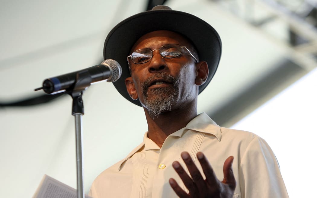 INDIO, CA - APRIL 27:  Poet Linton Kwesi Johnson speaks during day 3 of the Coachella Valley Music And Arts Festival held at the Empire Polo Field on April 27, 2008 in Indio, California.  (Photo by Karl Walter/Getty Images) (Photo by Karl Walter / Getty Images North America / Getty Images via AFP)