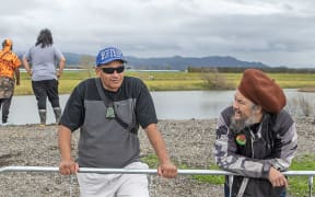 Awatapu resident Darren Ohlson and Whakatāne district councillor Nandor Tanczos discuss opening up land for a motocross track to help solve the issue of youths riding their motorbikes around parks and reserves.