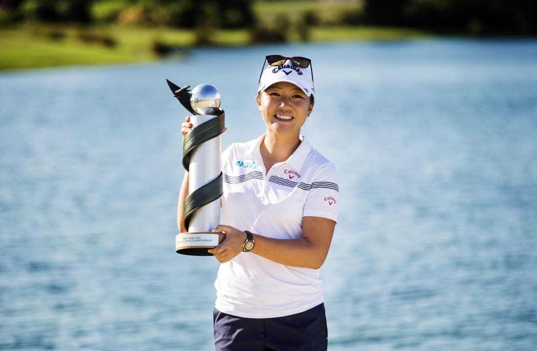 Lydia Ko of New Zealand with the trophy following the Final Day of the ISPS Handa NZ Women's Open.