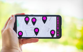 contact tracing app background map with copyspace .